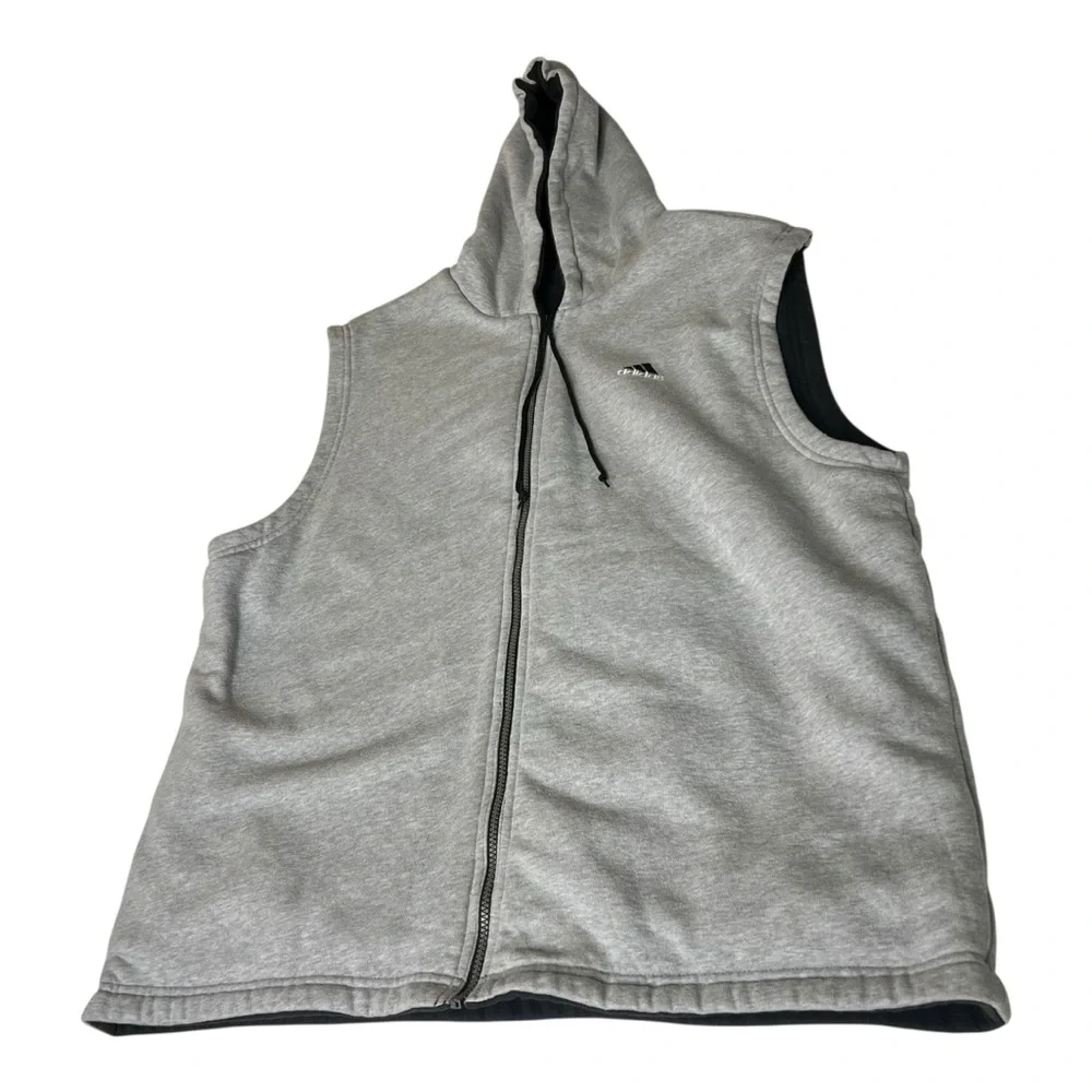 Adidas Full Zip 90’s Hoodie Vest Reversible Gray Black VTG please Read